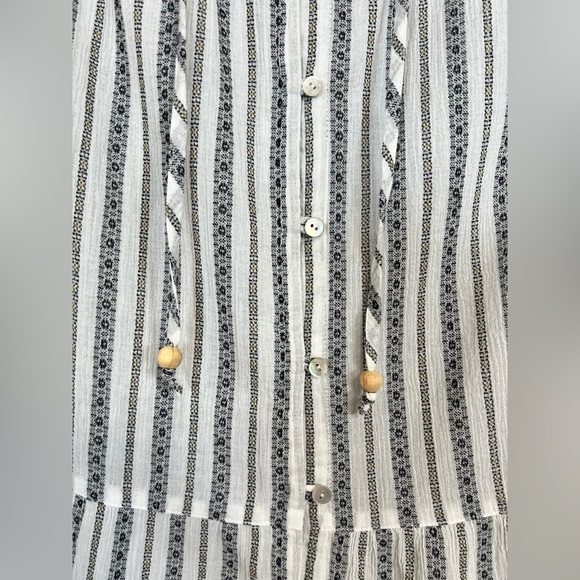 J.Jill Striped Cotton Woven Peasant Button-Up Peplum Hem Tunic – Size Medium - Picture 3 of 6